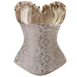 champagne satin ruffle overbust jacquard corset small-6xL